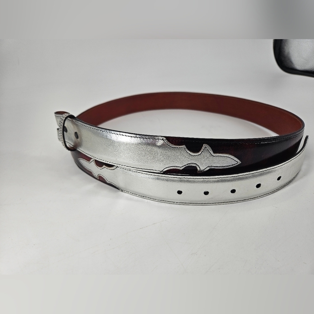 Custom BLACK CHERRY w/ SILVER Genuine Leather Interchangeable BELT STRAP sz 47